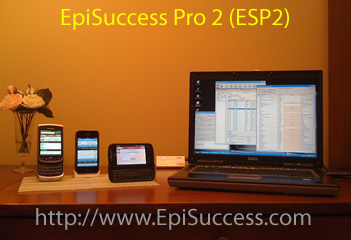 Photo of EpiSuccess 2 (ESP2) software running on laptop computer and smart phones